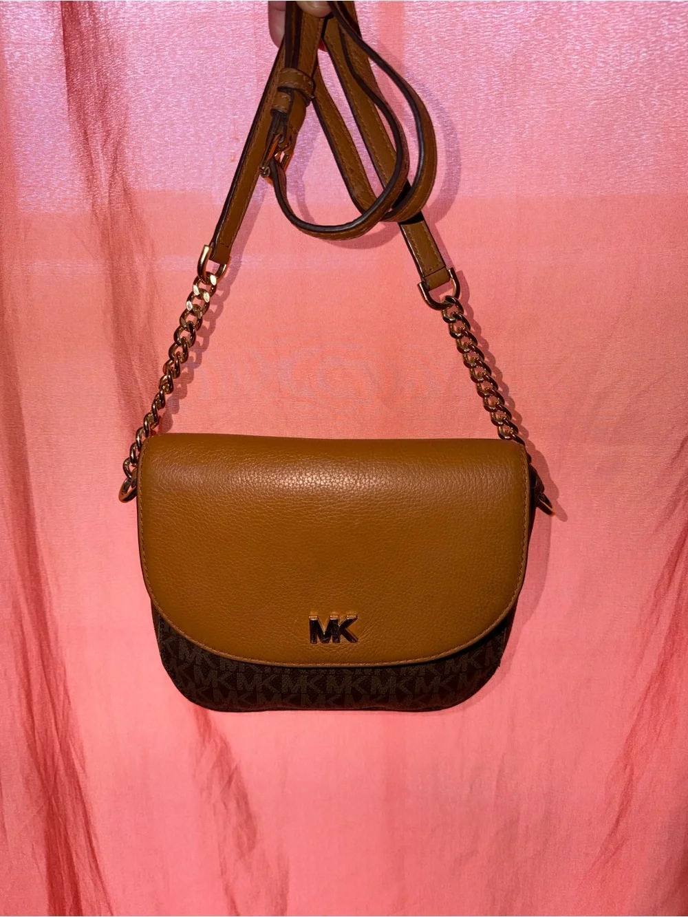 Michael Kors Tan and Cocoa Brown Logo Crossbody Bag